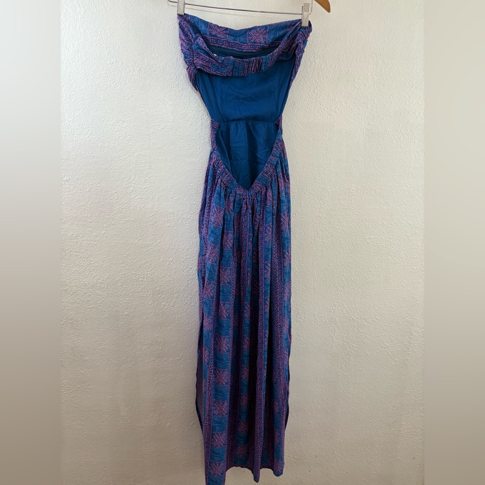 Free People Women Payton Maxi Dress Strapless Blue Pink Printed Dress Size M - Picture 5 of 9